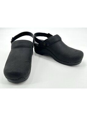 DANSKO INGRID shoes clogs black oiled mule 37 6.5 7 slide swivel strap comfort